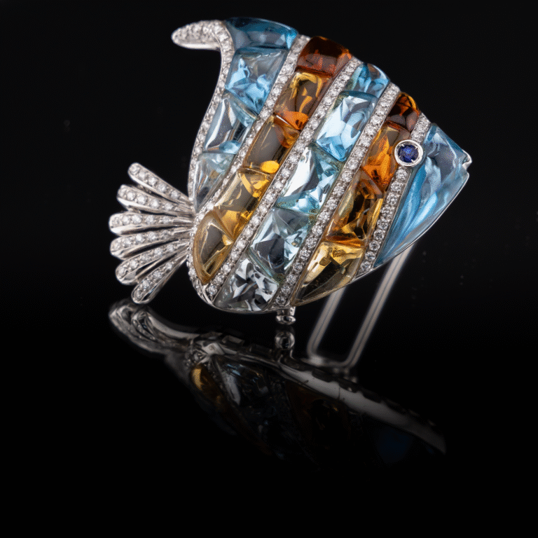 Topaz Citrine Diamond Fish Pin by Garavelli