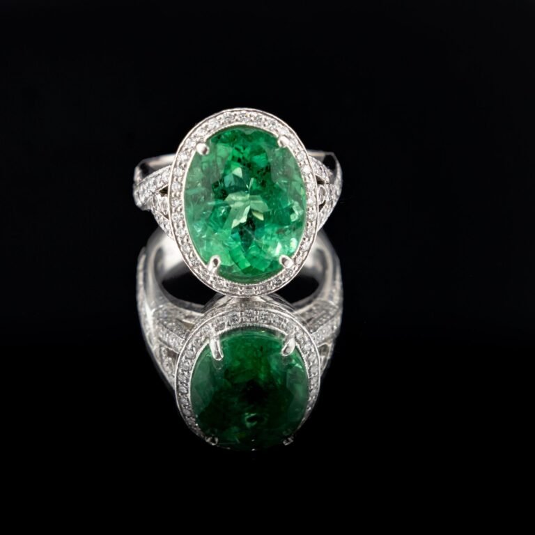 Paraiba Tourmaline and Diamond Ring – 10 Carat GIA Certified Gemstone