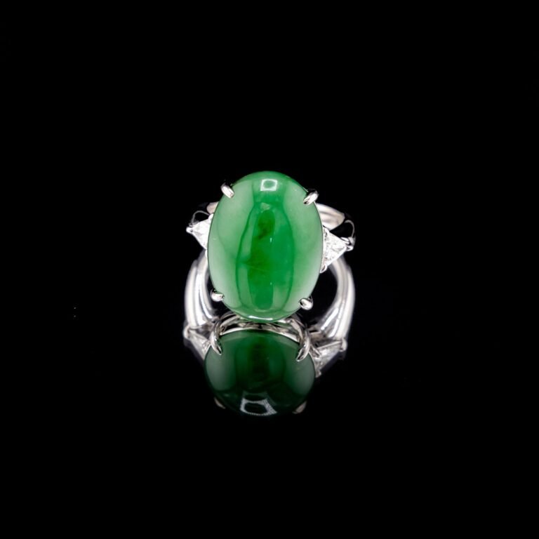 Jade and Diamond Ring – 14 Carat Natural Jade in Platinum, GIA Certified