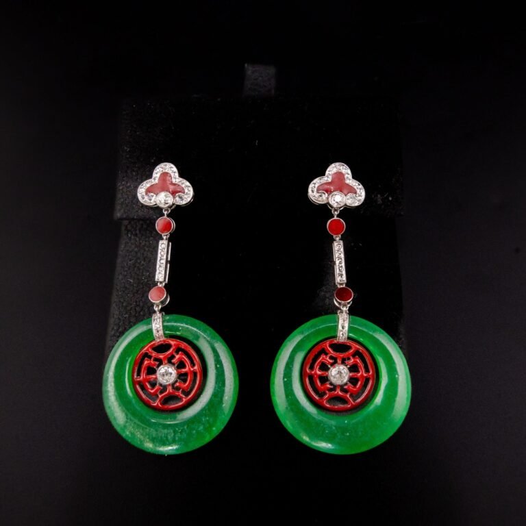 Jade Diamond Enamel Earrings