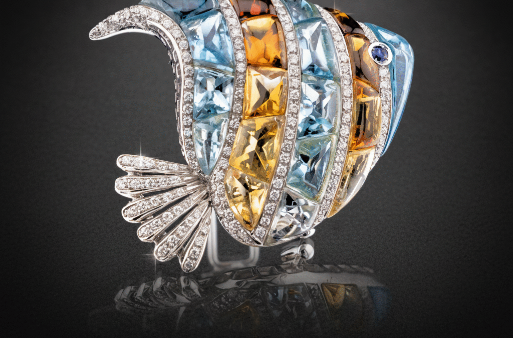 Topaz Citrine Diamond Fish Pin by Garavelli
