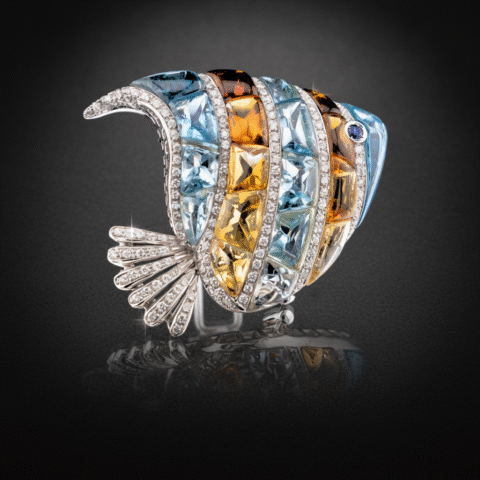 Topaz Citrine Diamond Fish Pin by Garavelli