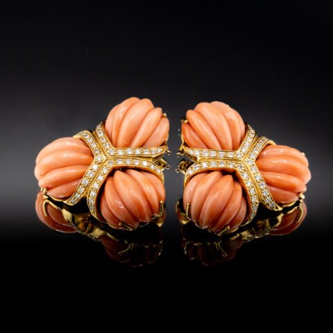 18K Gold Coral Diamond Earrings – Valentin Magro Designer Ear Clips